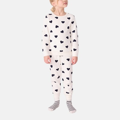 Kinderpyjama van katoenen badstof met hartjesprint PETIT BATEAU
