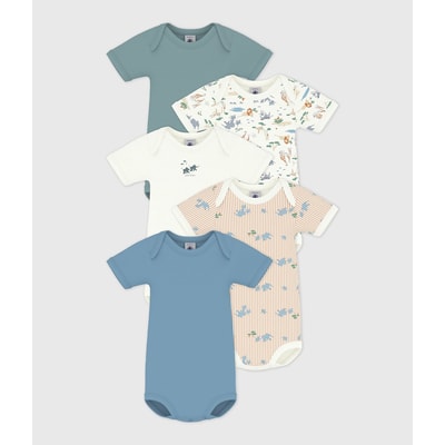 Set van 5 rompers met korte mouwen, 2 effen en 3 bedrukt PETIT BATEAU