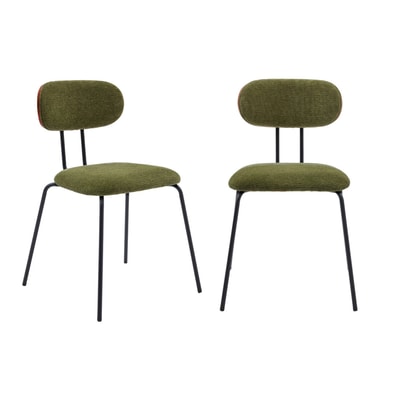 Chaise décor bois courbé teinté noyer et tissu déperlant pieds métal noir (lot de 2) ERIN SWEEEK