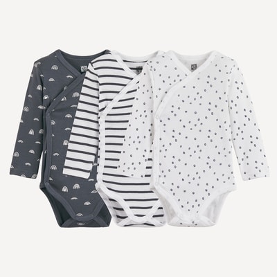 Zestaw 3 body z długim rękawem i kopertowym dekoltem w tęczowe wzory/paski/groszki LA REDOUTE COLLECTIONS