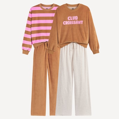 Set van 2 pyjama's van fluweel, met strepen en tekstopdruk LA REDOUTE COLLECTIONS