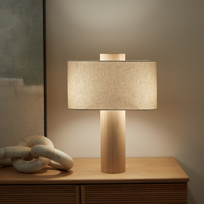 Tischlampe Dryade, Eiche und Leinen AM.PM