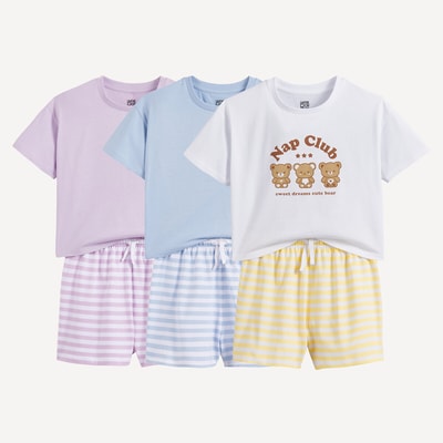 Set van 3 pyjashorts met teddybeer en streepjes, katoen LA REDOUTE COLLECTIONS