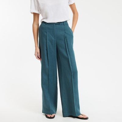 Linnebyxor med veck framtill, vida ben LA REDOUTE COLLECTIONS