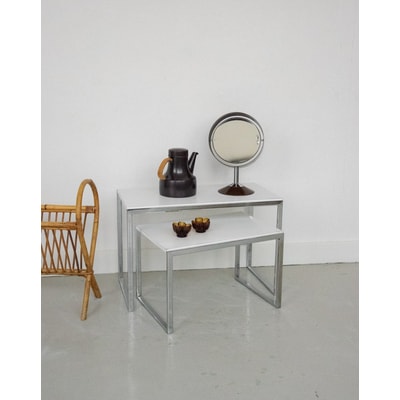 Duo de tables gigognes chromées Barbara N°143 - Bon état DEBONGOUT