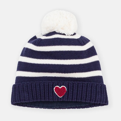 Gestreepte gebreide muts, gevoerd met fleece PETIT BATEAU