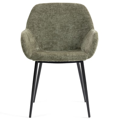 Chaise repas avec accoudoirs tissu chenille  pied métal ZAGO