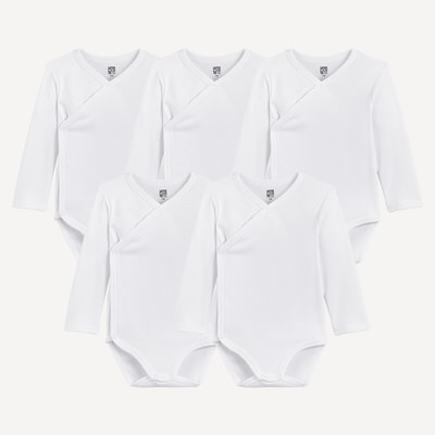 Zestaw 5 gładkich bawełnianych body z długim rękawem i kopertowym dekoltem LA REDOUTE COLLECTIONS