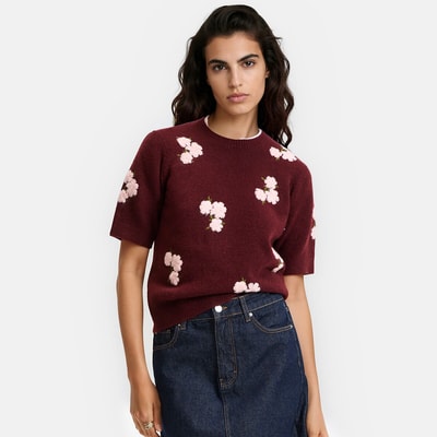 Pullover mit Rundhalsausschnitt, kurzen Ärmeln und Blumenstickerei LA REDOUTE COLLECTIONS