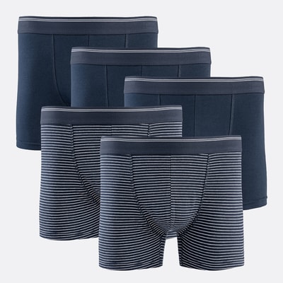 5er-Pack Boxershorts aus Stretch-Baumwolle, 3 einfarbige, 2 gestreifte LA REDOUTE COLLECTIONS