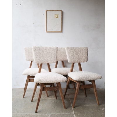 4 chaises en bois et tissu bouclette Alma N°1278 - Bon état DEBONGOUT