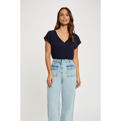 T-shirt met V-hals en korte mouwen MORGAN