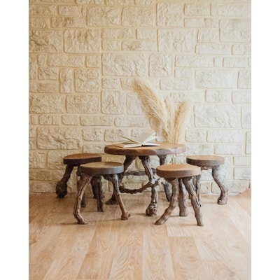 Ensemble de table et chaises en pieds de vigne Ange N°7 - Bon état DEBONGOUT