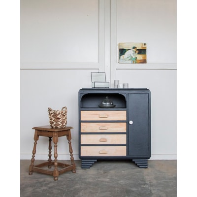 Grand buffet gris et bois clair Gilbert N°578 - Bon état DEBONGOUT