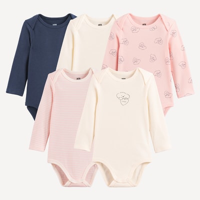 Zestaw 5 bawełnianych body z długim rękawem i wycięciem na ramionach z nadrukiem w psy LA REDOUTE COLLECTIONS