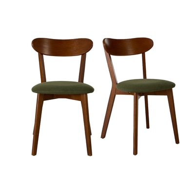 Chaises vintage en bois foncé et tissu effet velours texturé vert kaki (lot de 2) DOVE MILIBOO