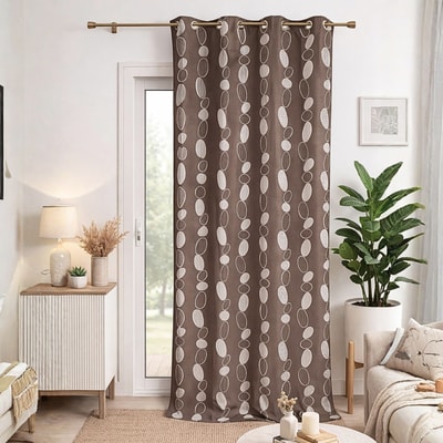 Rideau jacquard marron motif de galets HOME MAISON