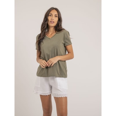 T-shirt Col V Pur Coton Famia DONA LISA