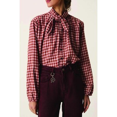 Geruite blouse met lavallière kraag, RAINBOW DES PETITS HAUTS