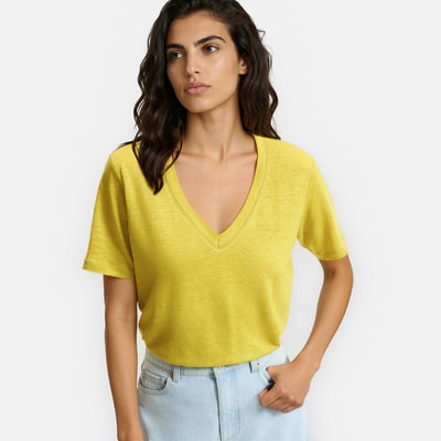 Linnen T-shirt met V-hals en korte mouwen LA REDOUTE COLLECTIONS