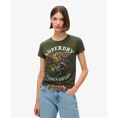 T-shirt ajusté à strass effet tatouage SUPERDRY