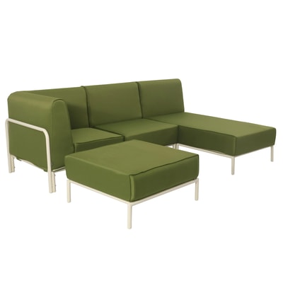 Salon de jardin modulable 4 places avec 1 chauffeuse, 1 fauteuil d'angle, 1 méridienne et 1 pouf, PATIO OVIALA