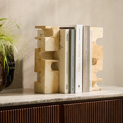 Lot de 2 serre-livres en travertin, Dhania AM.PM