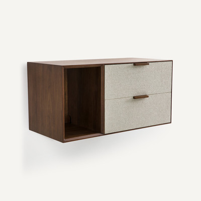 Caisson 1 niche, 2 tiroirs, noyer et tissu, Aldon AM.PM