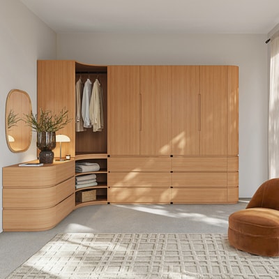 Elemento guardaroba per cabina armadio modulare, impiallacciato rovere, EVORIA AM.PM