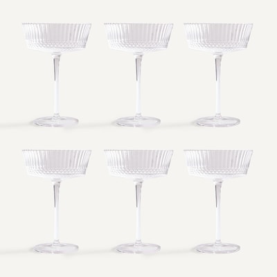 Set van 6 champagneglazen, geslepen glas, ALUR AM.PM