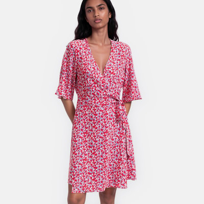 Wijde wikkeljurk, bloemenprint, kort, korte mouwen LA REDOUTE COLLECTIONS