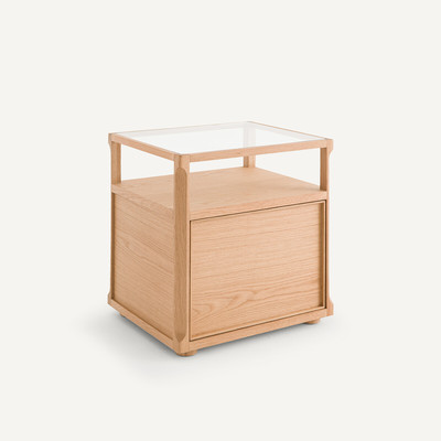 Nachttisch Iéna, Eiche und Glas, Design by E. Gallina AM.PM