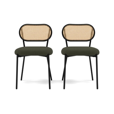 Lot de 2 chaises cannage tissu bouclette, LUCIANO BEST MOBILIER