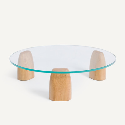 Ronde salontafel met drie poten in eik en glas, Clay AM.PM