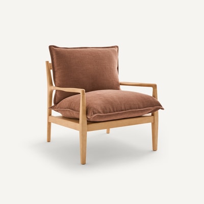 Fauteuil en chêne, plaqué chêne et tissu polyester et lin, DILMA AM.PM