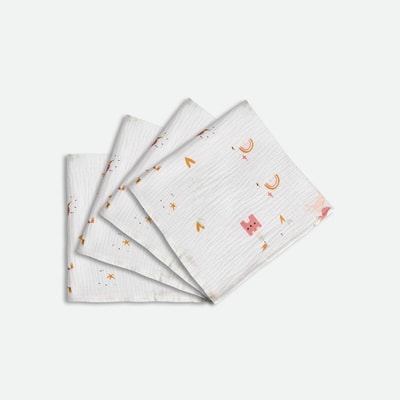 Lote de 4 fraldas de gaze de algodão estampadas, CHATEAU LICORNE LA REDOUTE INTERIEURS