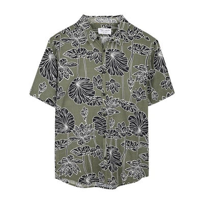 Chemise kaki à coupe droite ornée d'un motif végétal oversize TEDDY SMITH