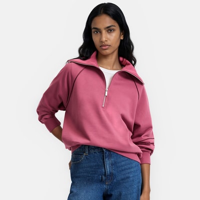 Weites Sweatshirt mit Troyerkragen und kontrastierenden Paspeln LA REDOUTE COLLECTIONS