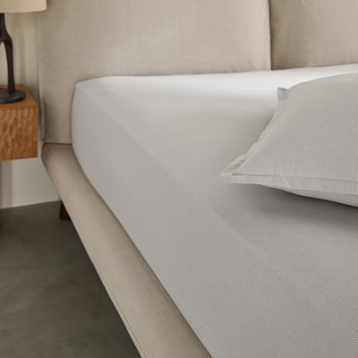Drap-housse en percale de coton lavé, rayé, 120 fils, bonnet 30 cm, SABBAL AM.PM