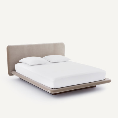 Lit plateforme 2 places en noyer et velours, Slice AM.PM