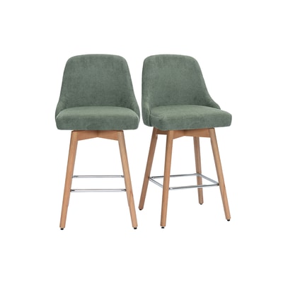 Tabourets de bar scandinaves pivotants 360° en tissu chenille terre brûlée et bois hêtre massif H65 cm (lot de 2) HASTA MILIBOO