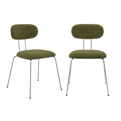 Chaise décor bois courbé teinté noyer et tissu déperlant pieds métal chromé (lot de 2) ERIN SWEEEK