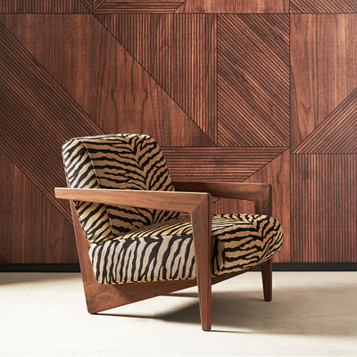 Fauteuil noyer massif tissu jacquard, Izag AM.PM