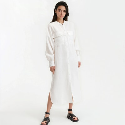 Lange rechte jurk van linnen, lange mouwen LA REDOUTE COLLECTIONS