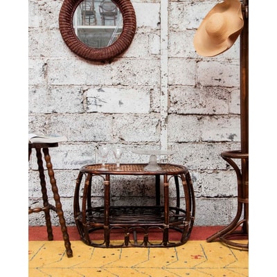 Table basse ovale en rotin Léonie N°519 - Bon état DEBONGOUT