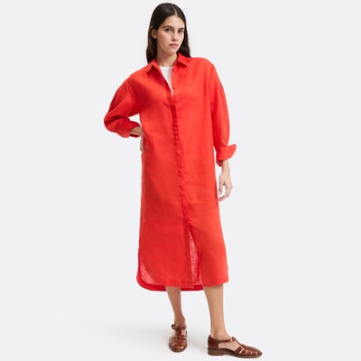 Langærmet Shift Maxi Skjortekjole i Hør LA REDOUTE COLLECTIONS