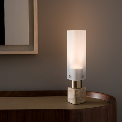Lampe verre/travertin, Strozzi, design E.Gallina AM.PM