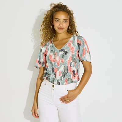 T-shirt col V imprimé abstrait GRAIN DE MALICE