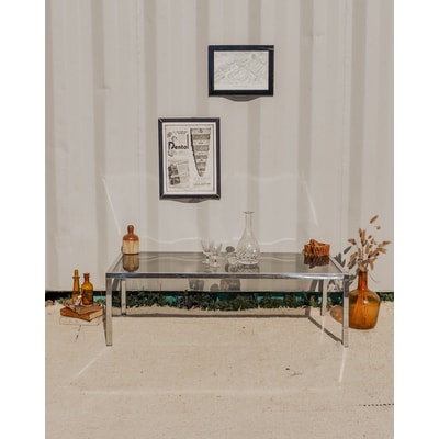 Table basse chromée en verre Donna N°845 - Bon état DEBONGOUT
