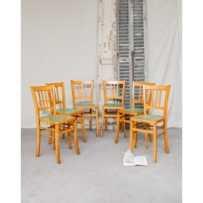 Lot de 6 chaises en bois Claude N°839 - Bon état DEBONGOUT